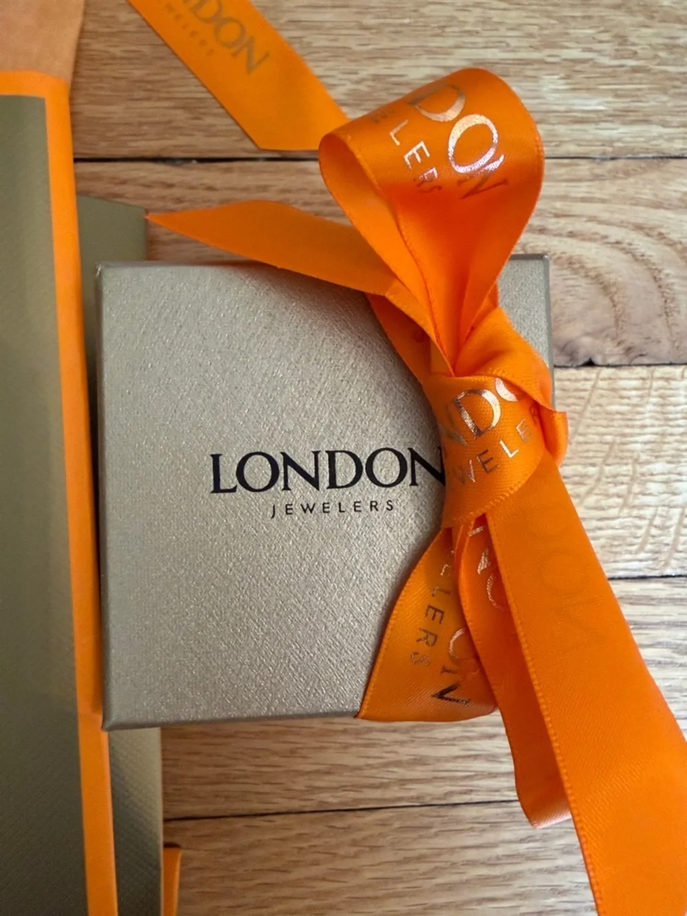 London Jewelers Gift Bag & Box -  Gold Orange butterfly ribbon bag paper box